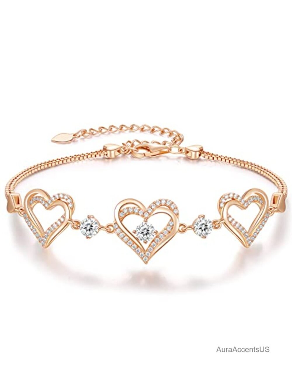 Heart Birthstone Charm Bracelet Hypoallergenic Rose Gold Plated Brass CZ